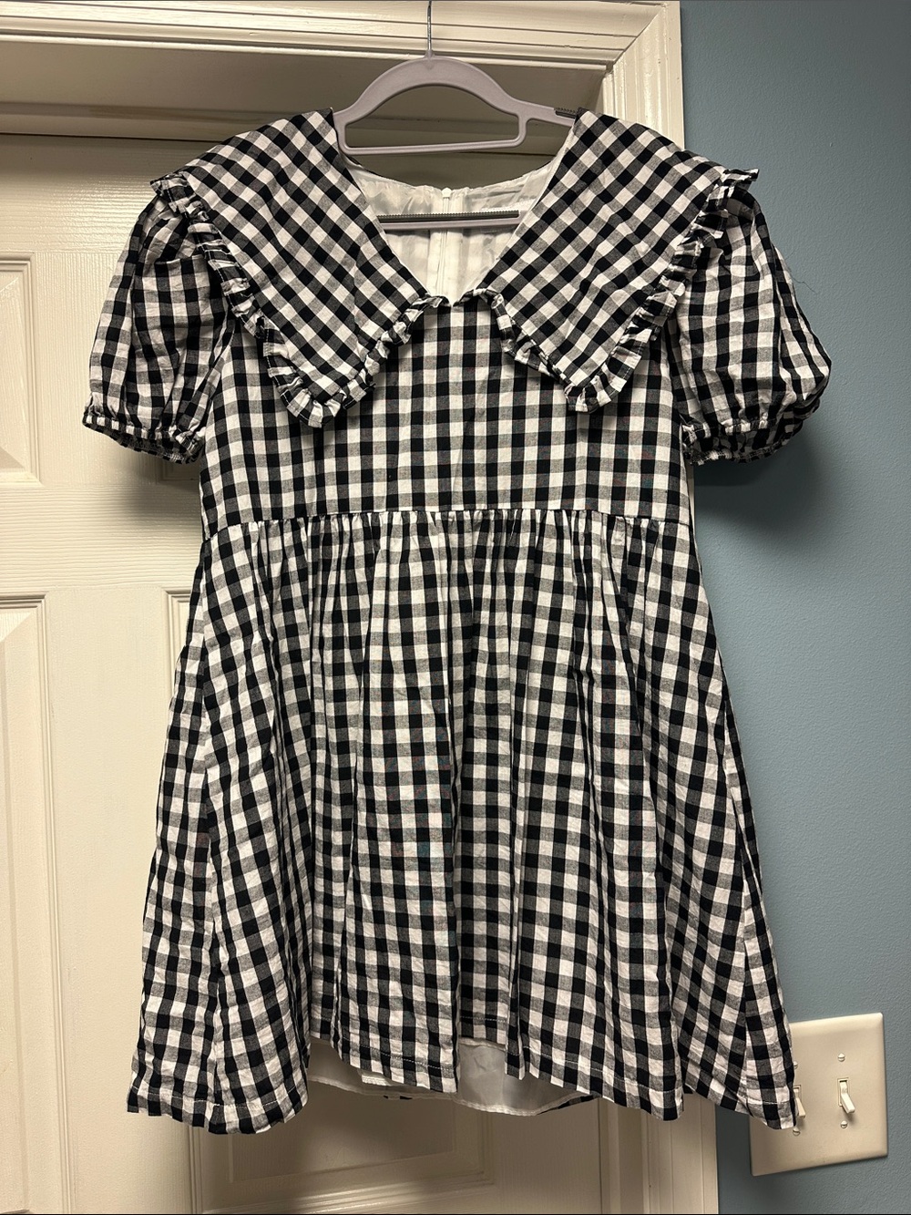 The Truffle Black & White Gingham Mini Dress with Statement Collar